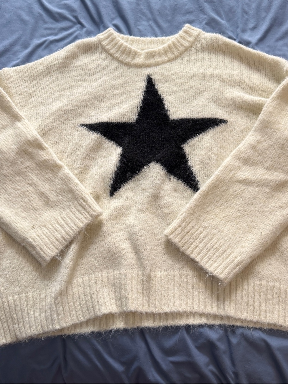 wild fable Cream Sweater with Black Star Crewneck
